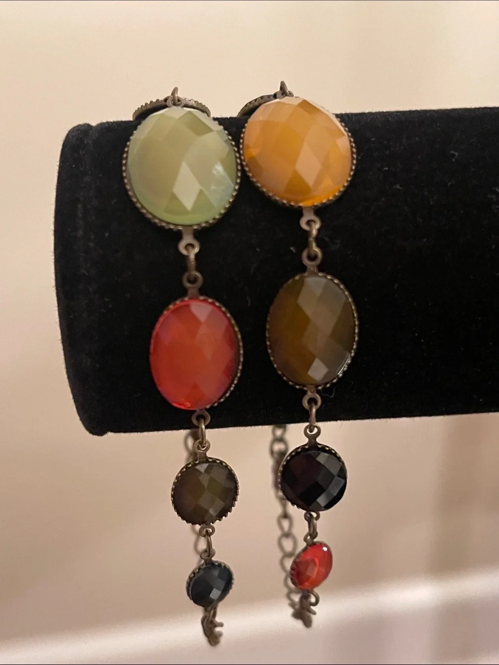 Vintage Set of Two Multi-color Faceted Oval Stone Bracelets